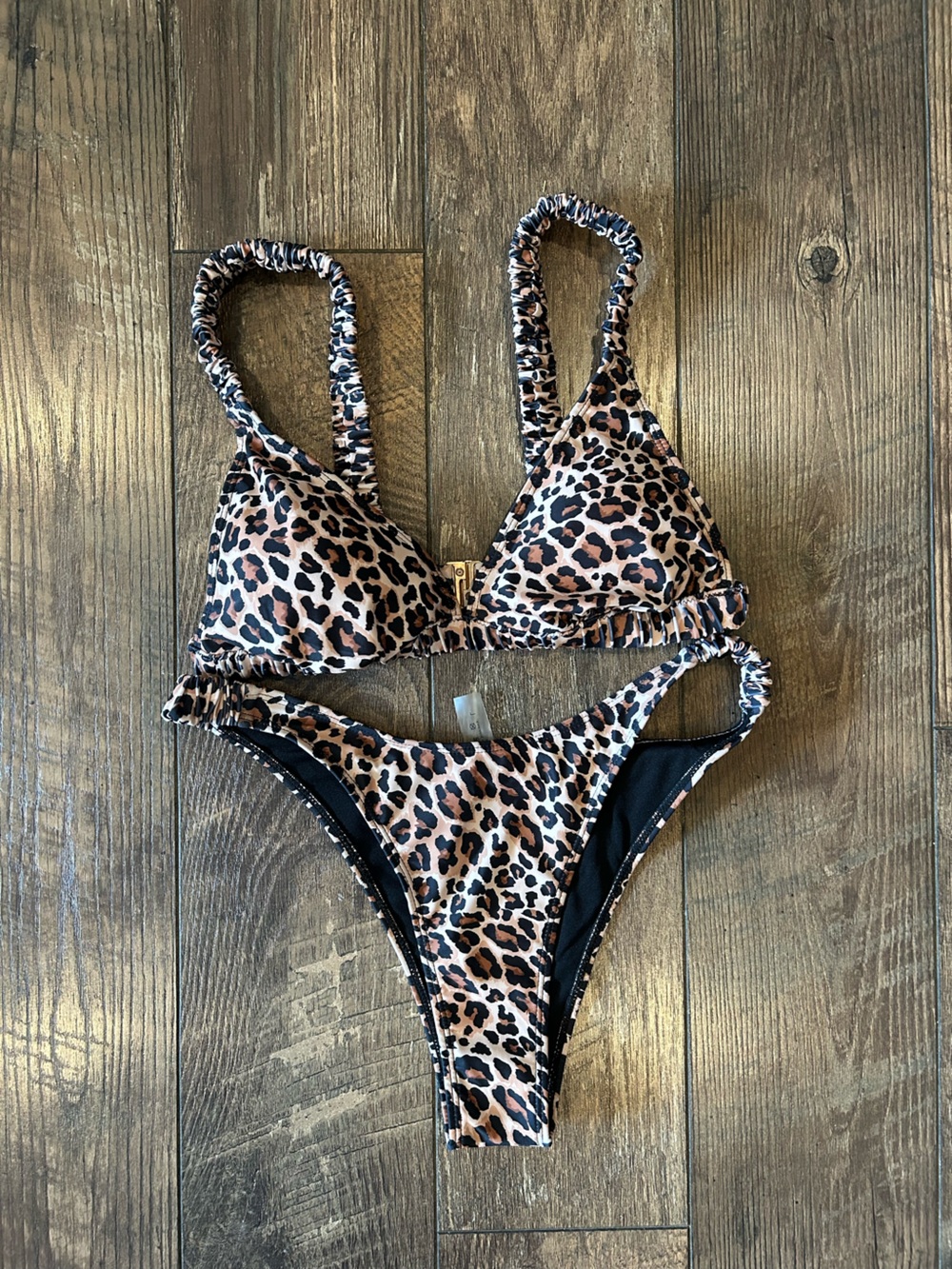 SHEIN Leopard Print Triangle Bikini - Brown/Black